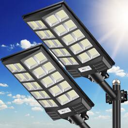 Adewalk - 5000W Solar Street Light 80000LM Sensor LED Flood Light IP66 Waterproof Remote Control Lamp for Yard Parking Lot 2pack - Black