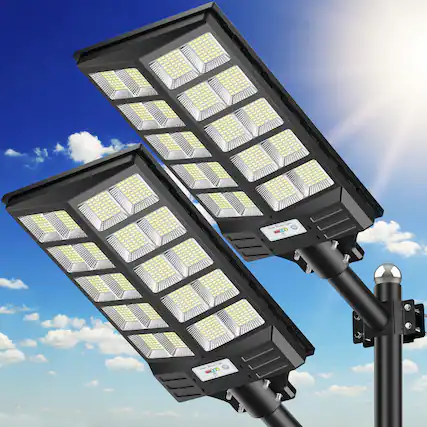 Front. Adewalk - 5000W Solar Street Light 80000LM Sensor LED Flood Light IP66 Waterproof Remote Control Lamp for Yard Parking Lot 2pack - BLACK.