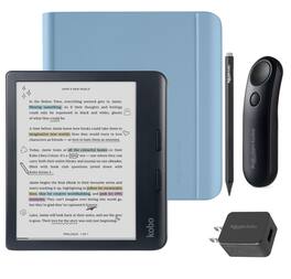 Kobo - Libra Colour (Black) eReader with Black Remote, Black Stylus 2Gen & AC Bundle - 2024 - Dusk Blue Notebook SleepCover