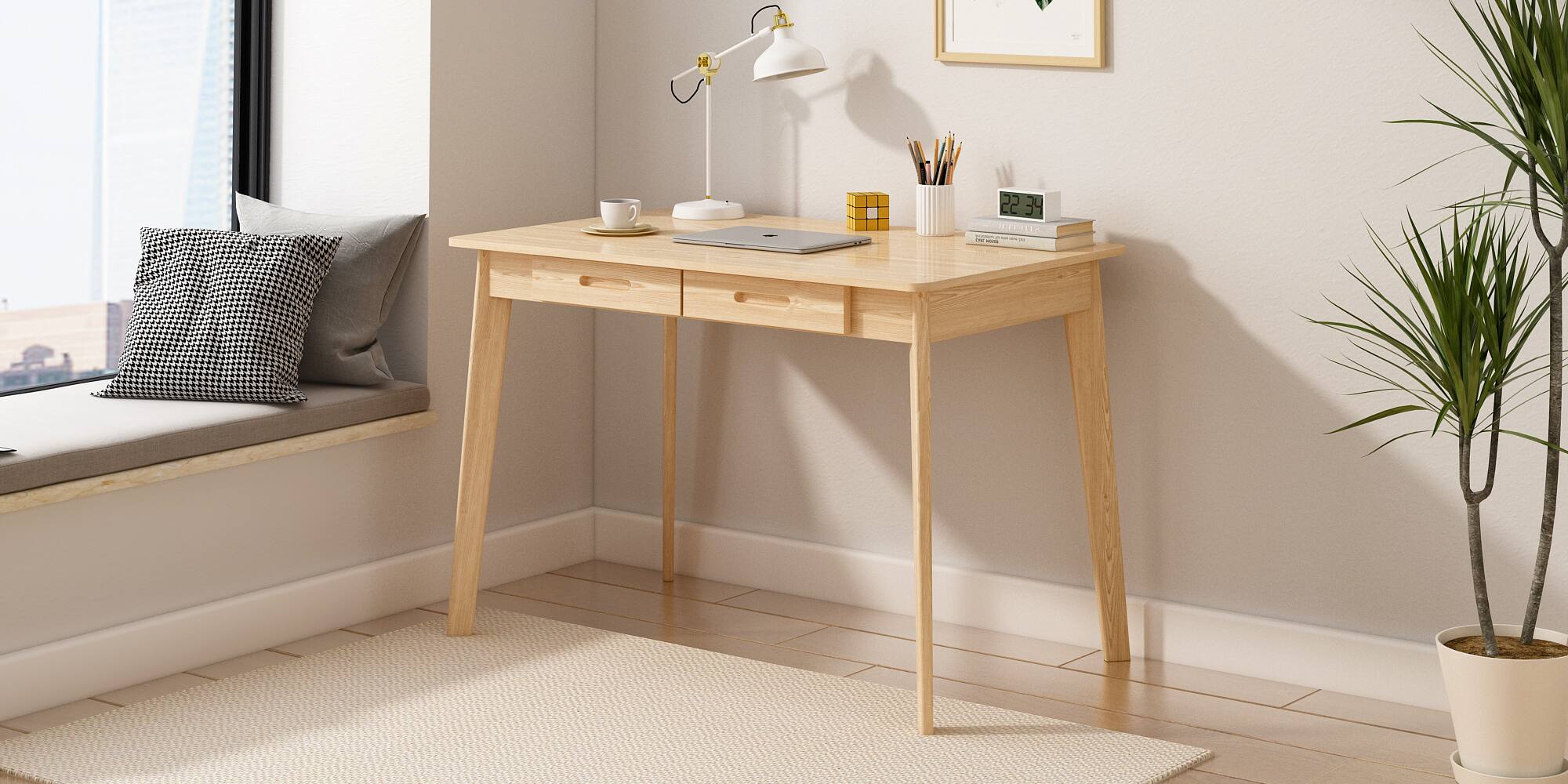 Alt View 5. FUFU&GAGA - FUFU&GAGA 39.4" Dual - Drawer Office Desk - Versatile Workstation for Study & Gaming - Wooden.