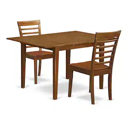 East West Furniture - 3 Pc set Milan offering Leaf and 2 hard wood Kitchen Chairs - Saddle Brown