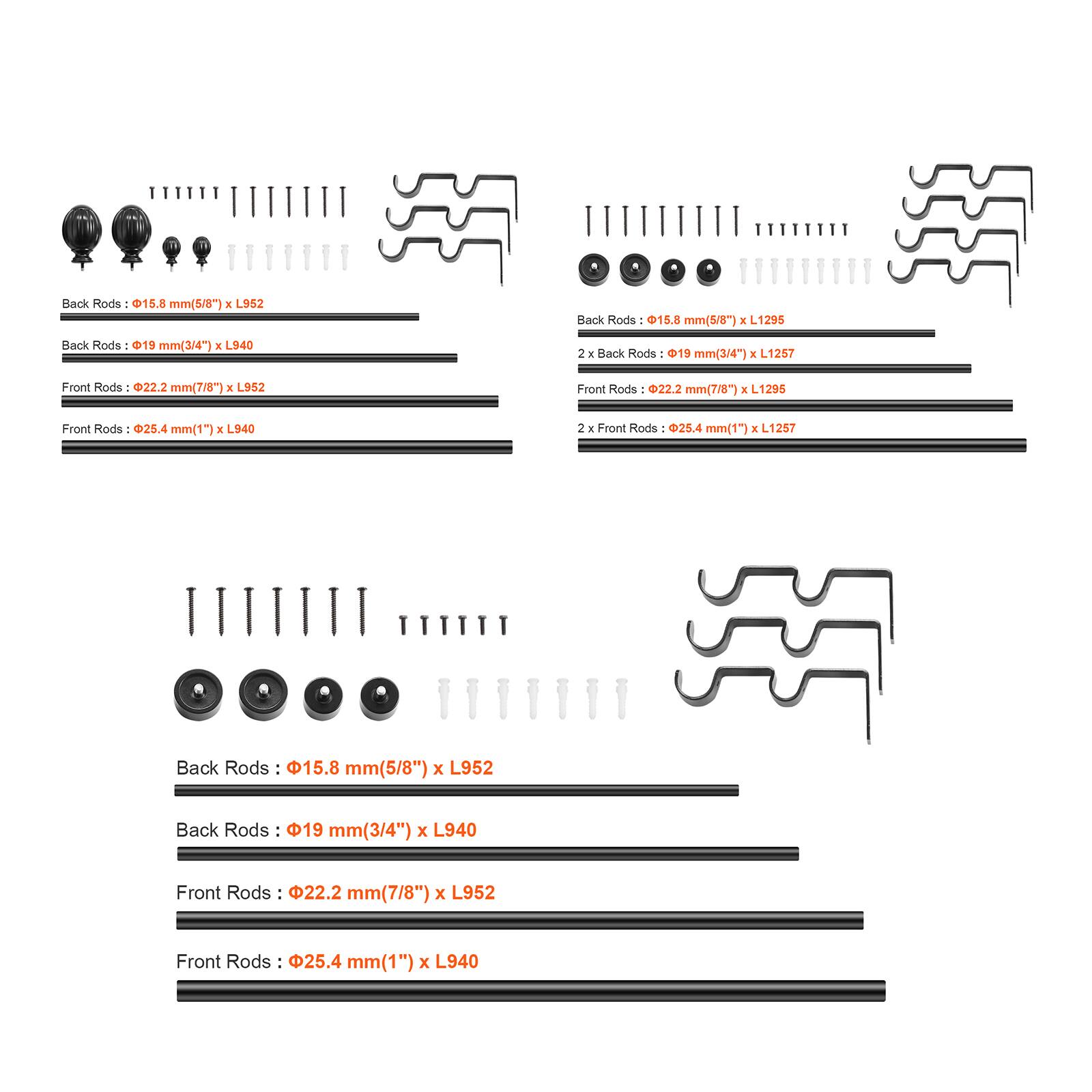 Back Rods: Ø15.8 mm (5/8") x L952  
Back Rods: Ø19 mm (3/4") x L940  
Front Rods: Ø22.2 mm (7/8") x L952  
Front Rods: Ø25.4 mm (1") x L940  

Back Rods: Ø15.8 mm (5/8") x L1295  
2 x Back Rods: Ø19 mm (3/4") x L1257  
Front Rods: Ø22.2 mm (7/8") x L1295  
2 x Front Rods: Ø25.4 mm (1") x L1257  

Back Rods: Ø15.8 mm (5/8") x L952  
Back Rods: Ø19 mm (3/4") x L940  
Front Rods: Ø22.2 mm (7/8") x L952  
Front Rods: Ø25.4 mm (1") x L940