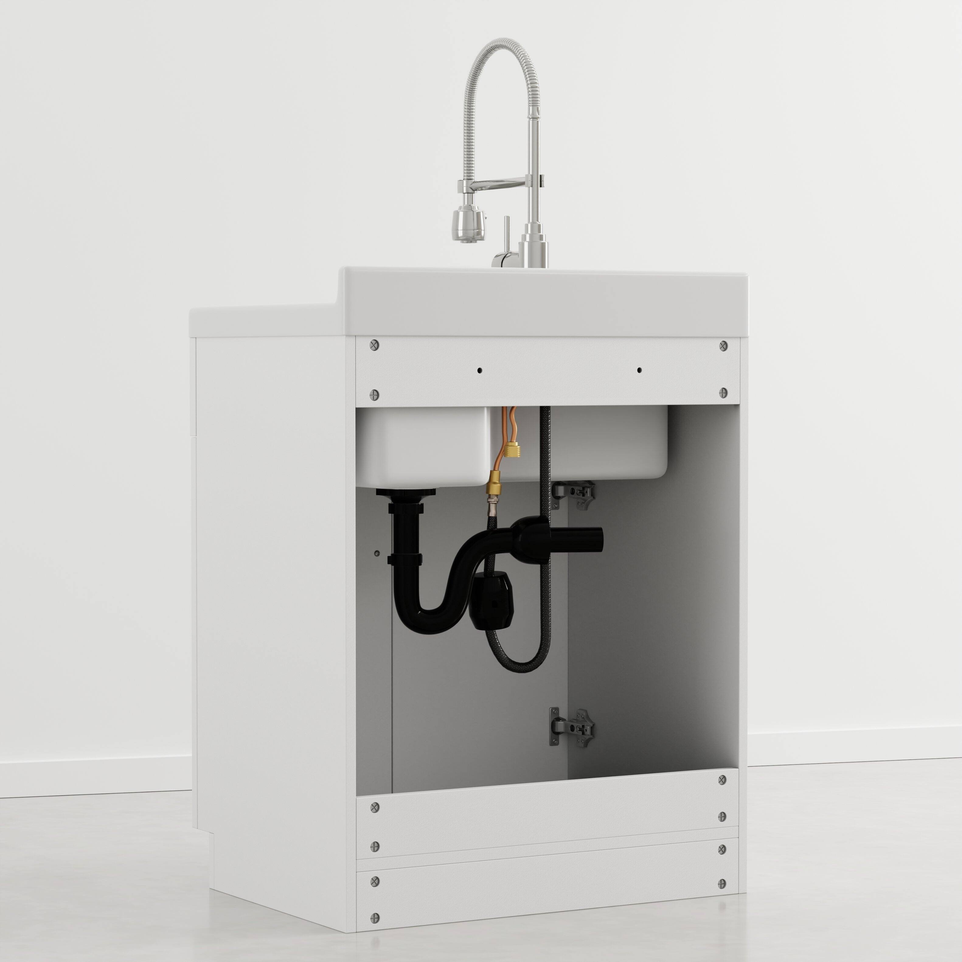 Alt View 1. Simpli Home - Hennessy 28 inch Wide Utility Sink and Laundry Cabinet, Glacier White - Glacier White.