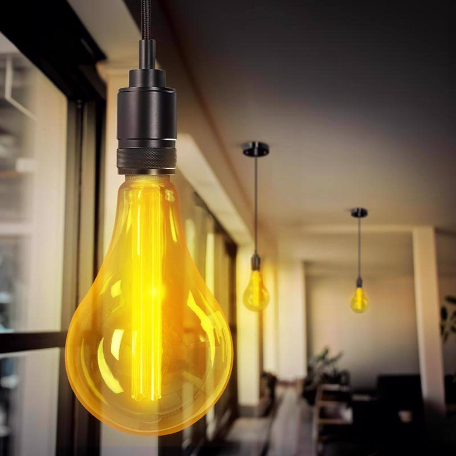 Left. FEIT ELECTRIC - Feit PS50 E26 (Medium) Filament LED Bulb Warm White 60 Watt Equivalence 1 pk.