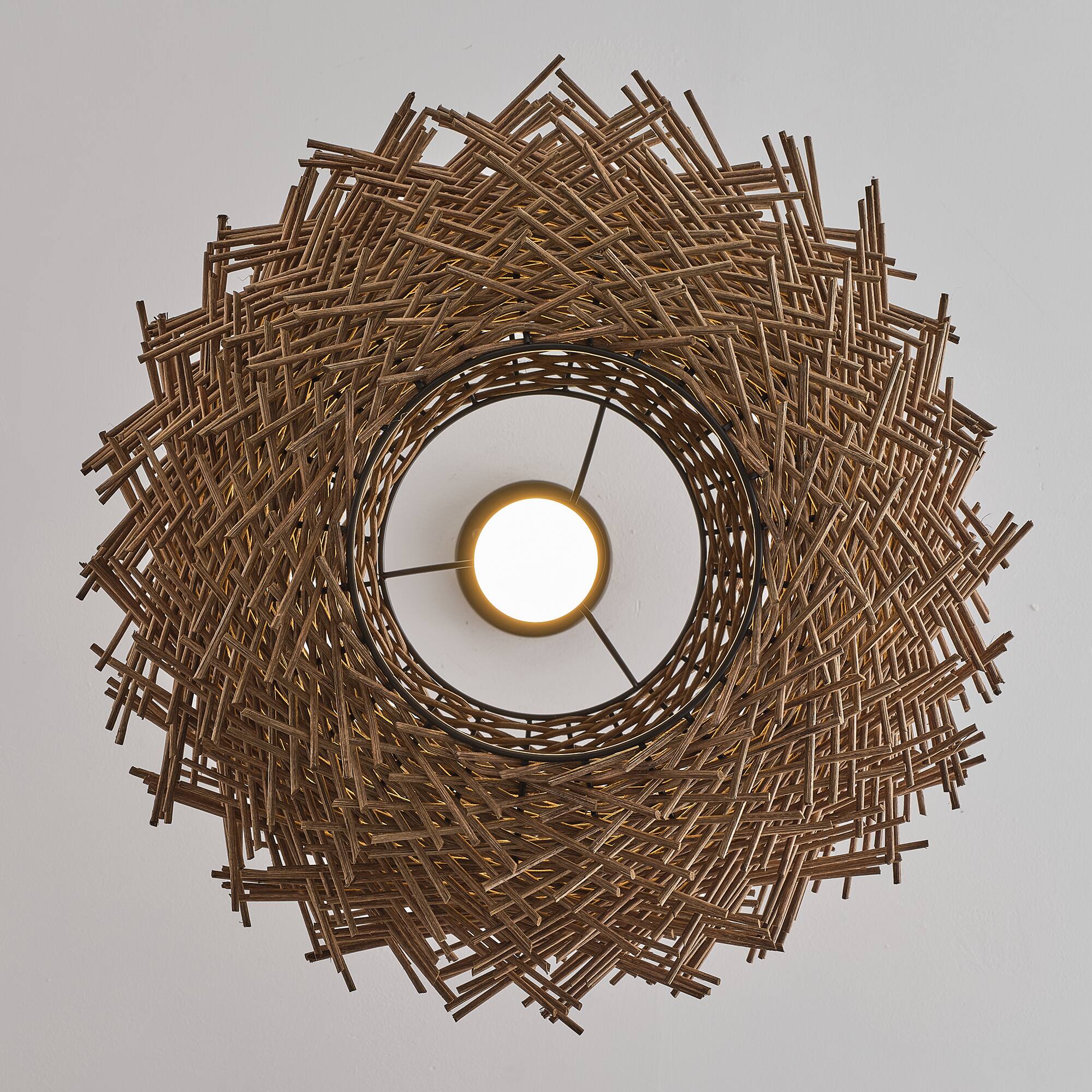 Alt View 8. Vaczon - Rattan Bird’s Nest Pendant /Flush Mount Light, Unique Irregular Shape, Wicker Shade, Boho Chic Ceiling Lighting - Natural Rattan.