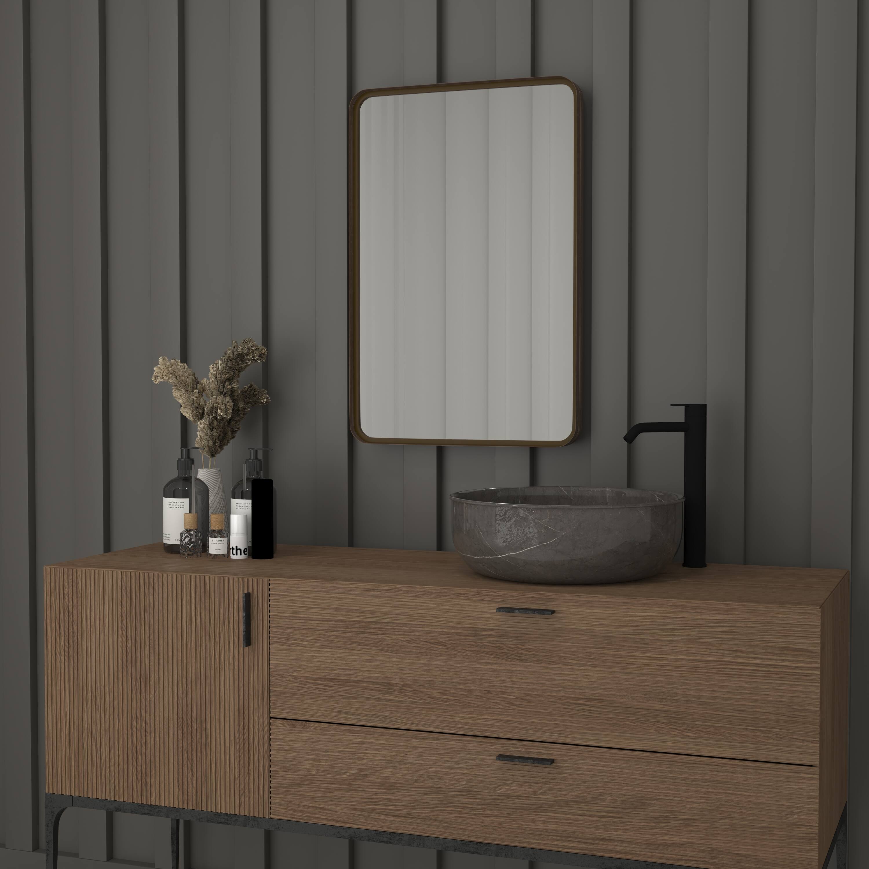 Alt View 3. Emma + Oliver - Afsin Wall Mirror with Silver Backed Glass for Clarity for Entryways, Bathrooms & More - Brushed Bronze.