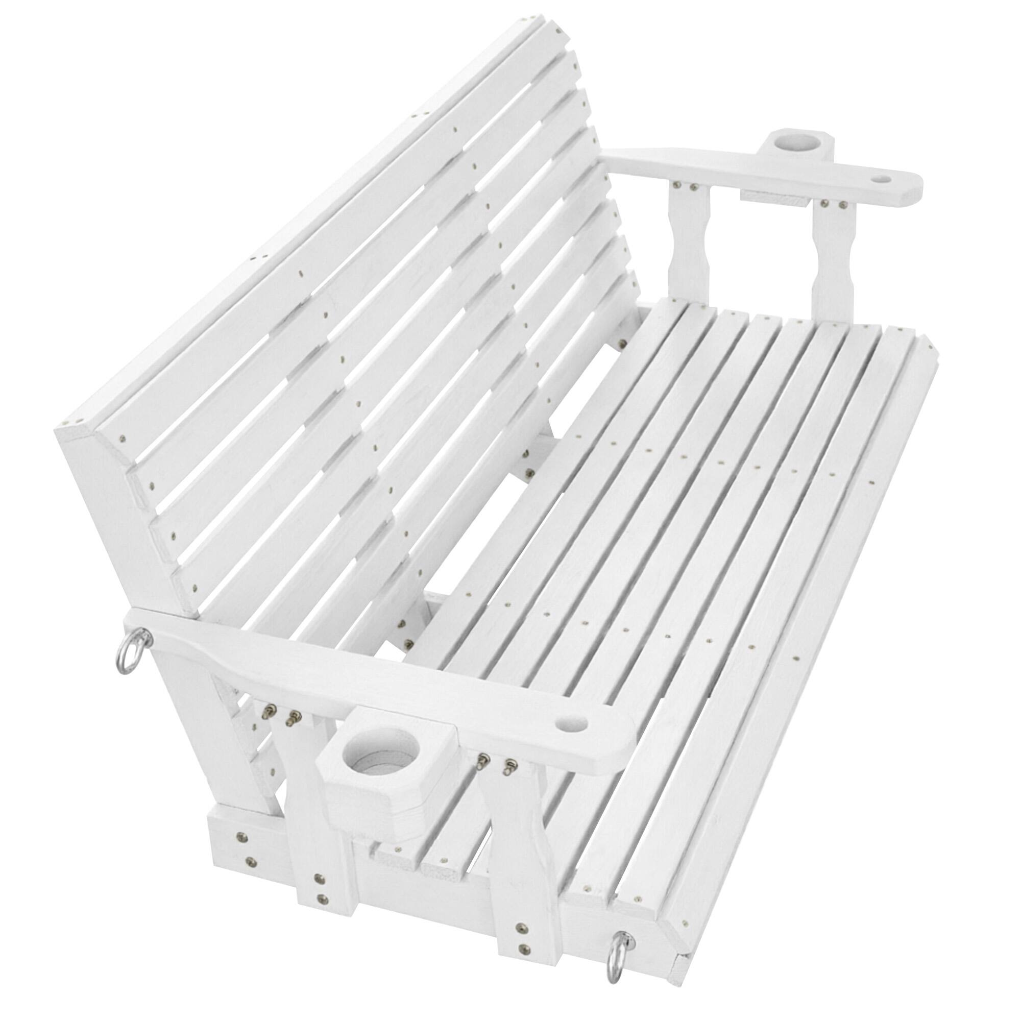 Alt View 4. Fortune Candy - Outdoor Wooden Porch Swing, 5 FT Patio Hanging Bench with Cushion, Heavy Duty 880 LBS, Weather-Resistant for Backyard - White.