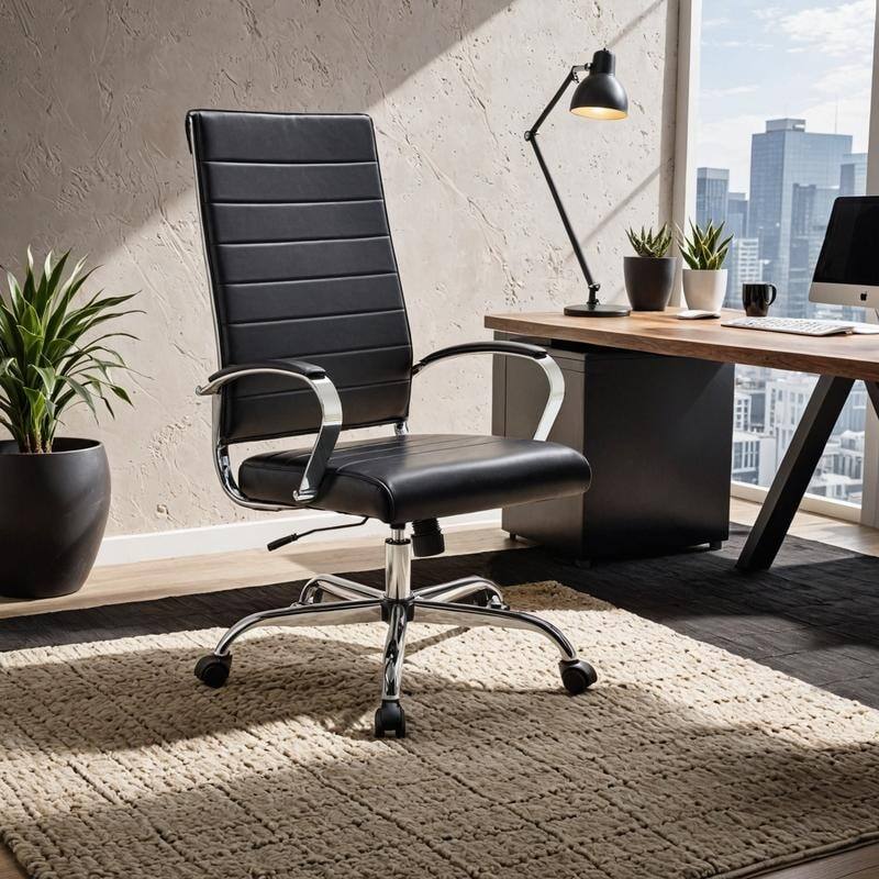 Angle. LeisureMod - Benmar High Back Leather Office Chair with Adjustable Height, Swivel Base, Ergonomic Design Modern Conference Chair - Black.