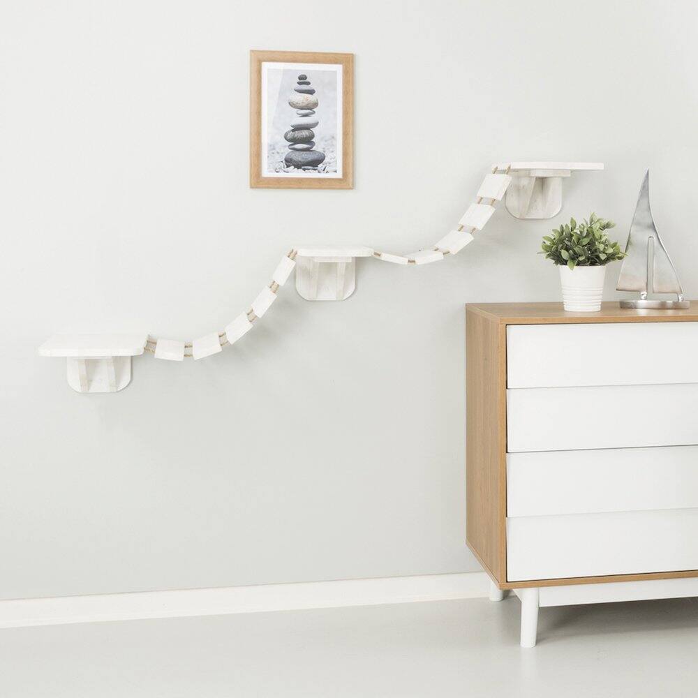 Back. TRIXIE - Multi-Level Wall Mounted Cat Perch with Bridge - White.