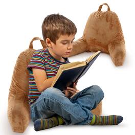 Cheer Collection - Kids Size Reading Pillow with Arms for Sitting Up in Bed - Brown