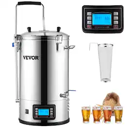 VEVOR - Electric Brewing System, 9.2 Gal/35 L Brewing Pot, All-in-One Home Beer Brewer with Pump,100-1800W Power - Silver