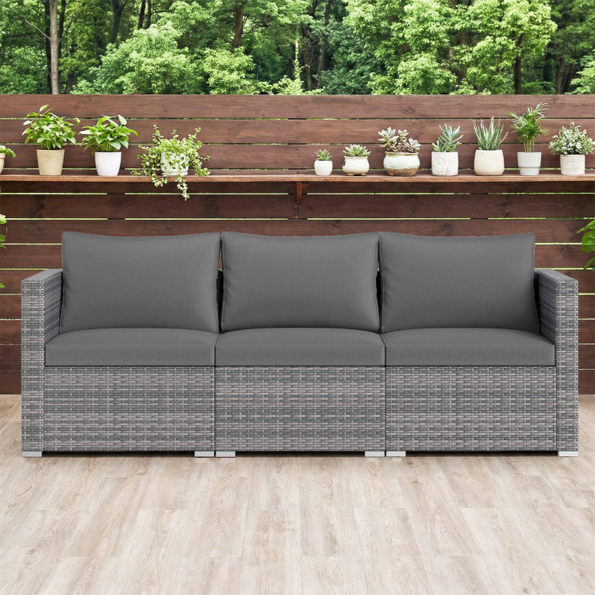 Alt View 1. Boyel Living - Gray 3-Piece Patio Sectional Sofa Set PE Rattan Modular Couch with Soft Cushions 26.5-in L x 24.5-in W x 24.5-in H - Gray.