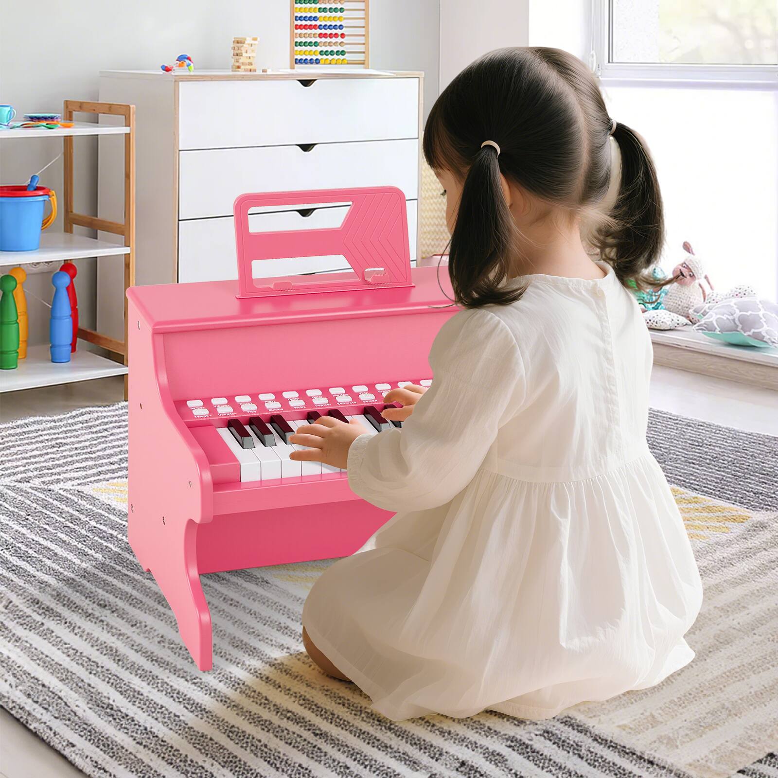 Alt View 3. Gymax - Gymax 25 Keys Digital Piano w/Music Stand Teaching Mode Lighted Keys 6 Instruments Pink - Pink.