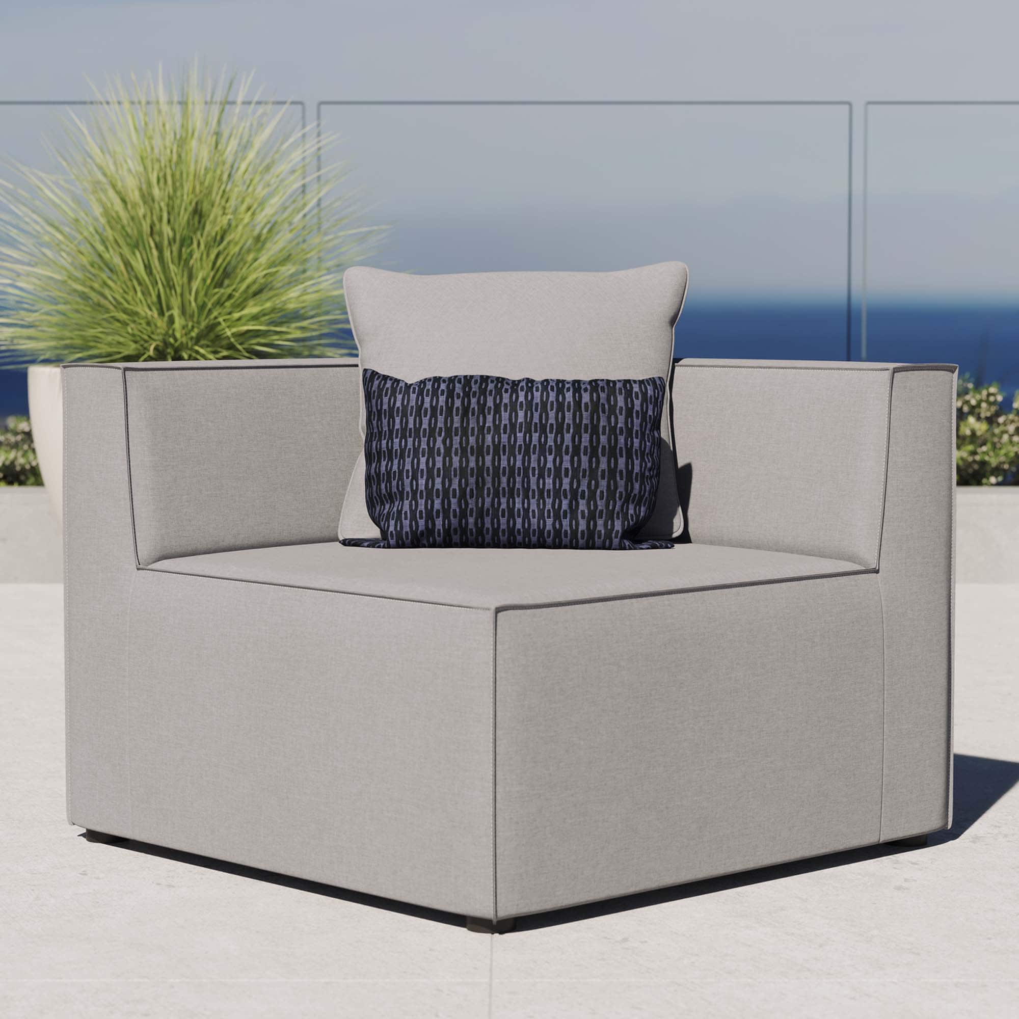Saybrook Outdoor Patio Upholstered Sectional Sofa Corner Chair by Modway - Gray