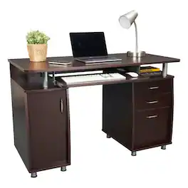 FurniFact - Home Office Desk with Storage 2 Drawers - Brown