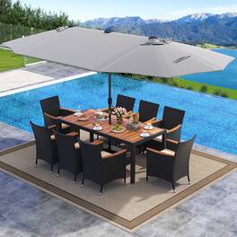 Gymax - Set Of 11 Patio Dining Set w/ 15ft Double-Sided Patio Umbrella (Base Included) - Gray