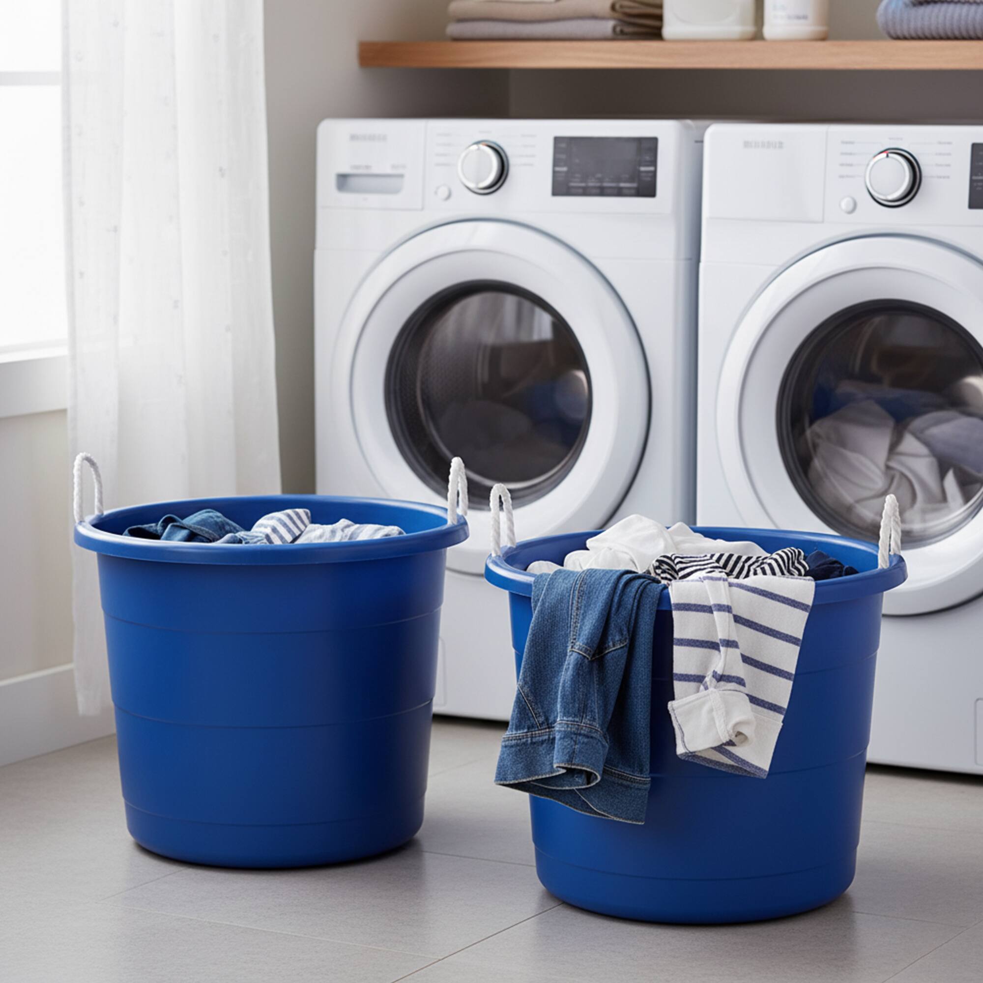 Alt View 7. Homz - Homz 18 Gal Plastic Open Storage Round Utility Tub with Handles, Blue (2 Pack) - Blue.