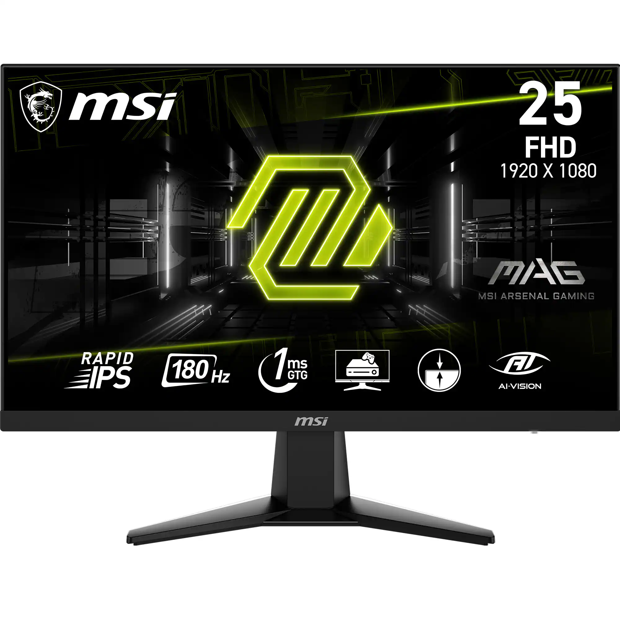 MSI MAG ARSENAL GAMING MONITOR - 25" FHD 1920 x 1080, 180 Hz, 1 ms IPS, GTG, Rapid 1 ms IPS, AI-Vision