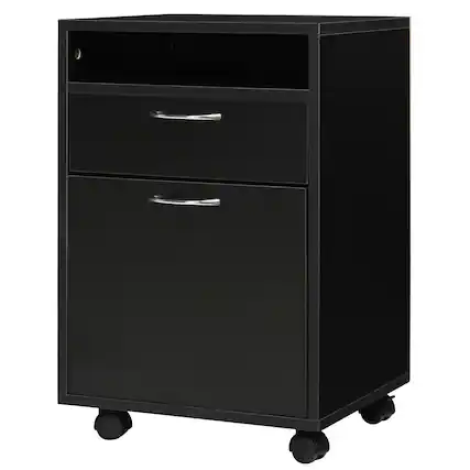 Front. Homcom - Mobile Storage Cabinet Organizer with Drawer and Cabinet, Printer Stand with Castors.
