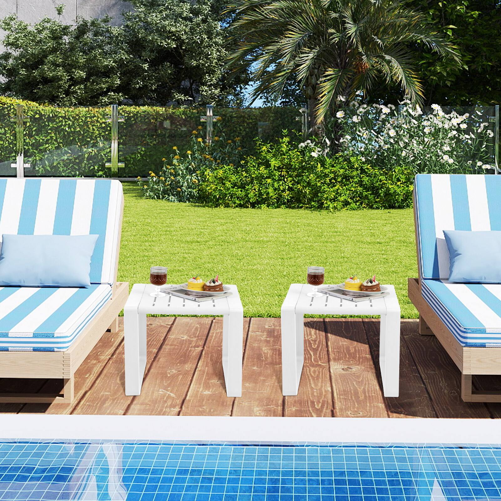 Alt View 7. Gymax - Gymax Outdoor Side Table Set of 2 18'' Weather Resistant Adirondack Table Patio White - White.