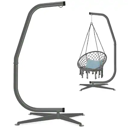 Front. Best Choice Products - Best Choice Products Metal Hanging Hammock C-Stand for Chair/ Weather-Resistant Finish, Offset Base - Stand Only - Gray - Gray.