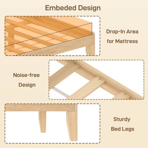 Embedded Design  
- Drop-In Area for Mattress  
- Noise-free Design  
- Sturdy Bed Legs