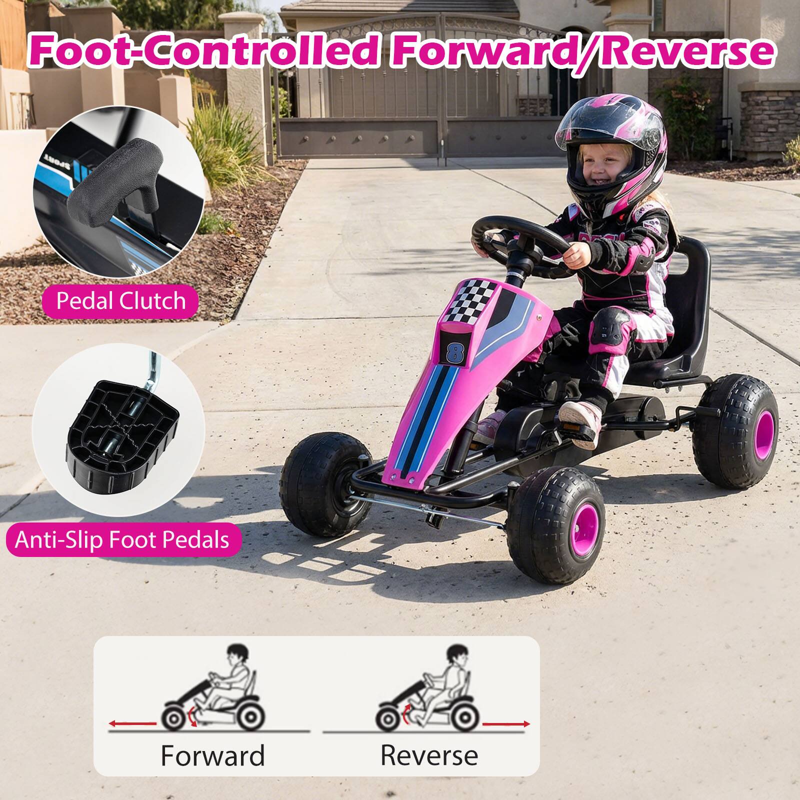 Foot-Controlled Forward/Reverse  
Pedal Clutch  
Anti-Slip Foot Pedals  
Forward  
Reverse