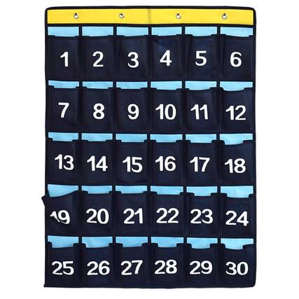 Front. Dapper Styles - Nimes Numbered Organizer Classroom Pocket Chart For Cell Phones Calculators Holders 36 Pockets - 30 Pockets.