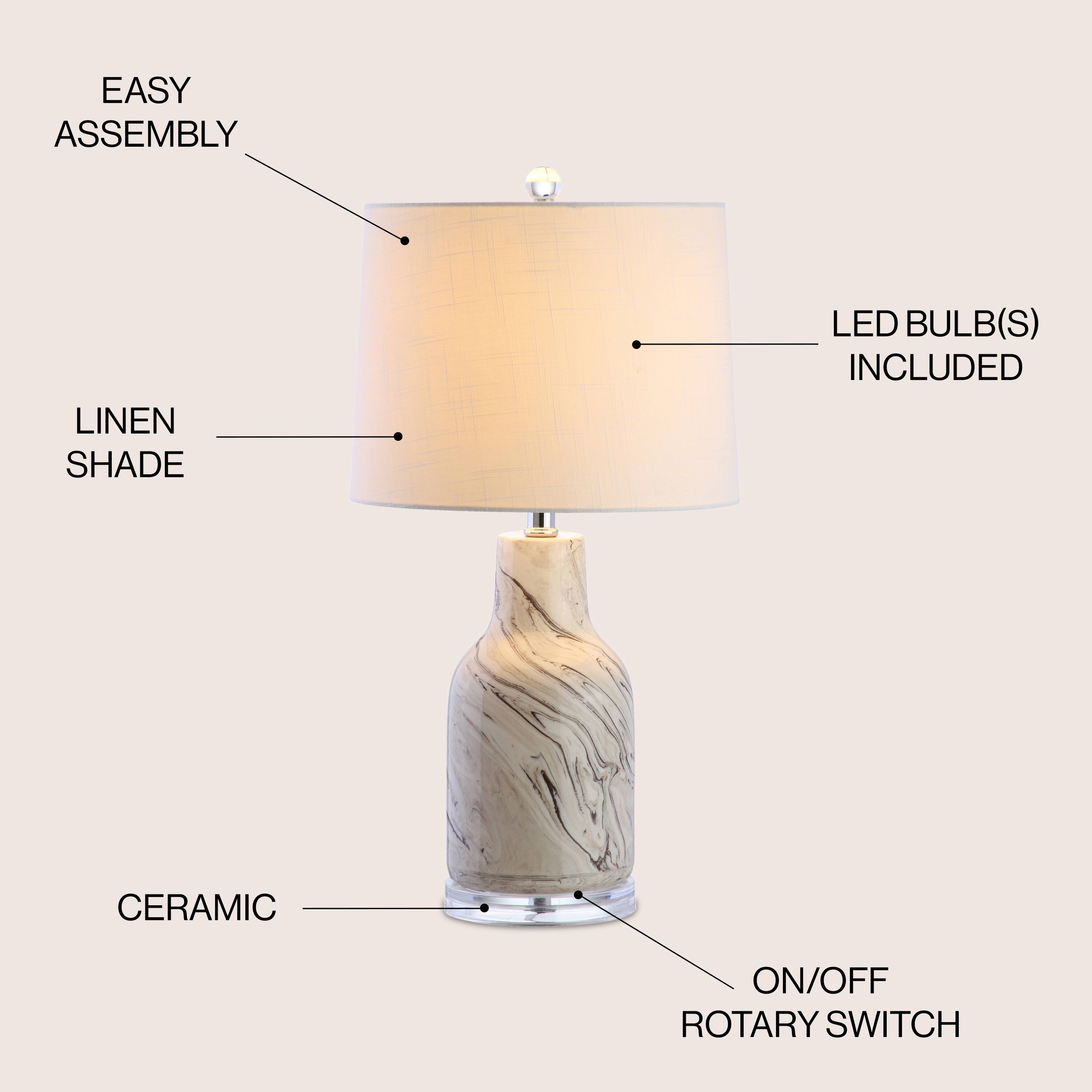 EASY ASSEMBLY LINEN SHADE LED BULB(S) INCLUDED CERAMIC ON/OFF ROTARY SWITCH