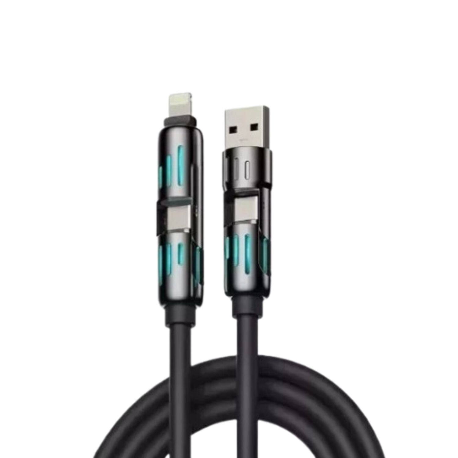Front. Home Collection - 4-in-1 Multi USB Fast Charging Cable – 240W Max Power with USB-A & USB-C Inputs, Universal Charging Adapter (2pc, Black).