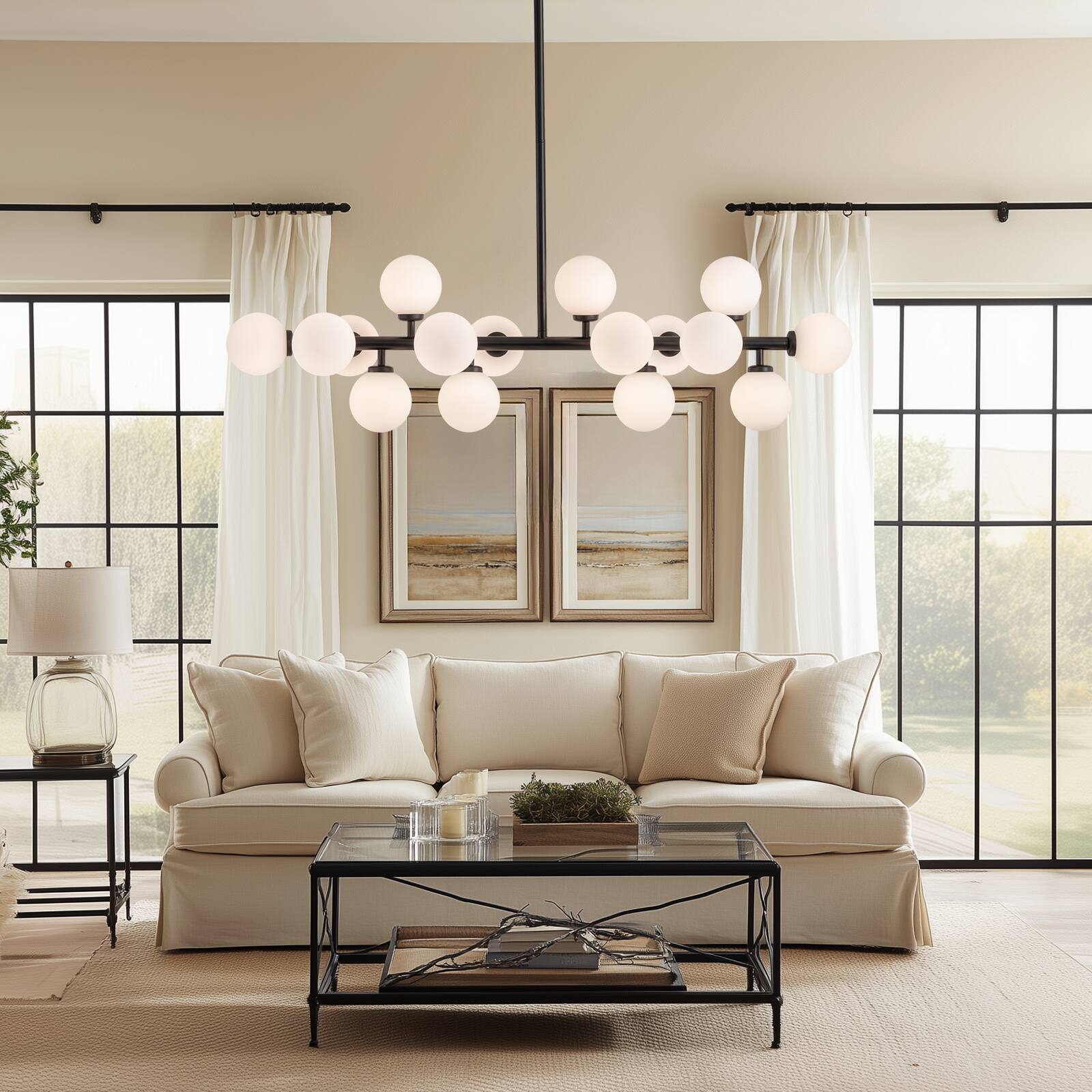 Alt View 2. Siljoy - 39.4" Matte Black 16-Light Linear Sputnik Chandelier Adjustable Height for Dining Room Kitchen Island Living Room Foyer - Black.