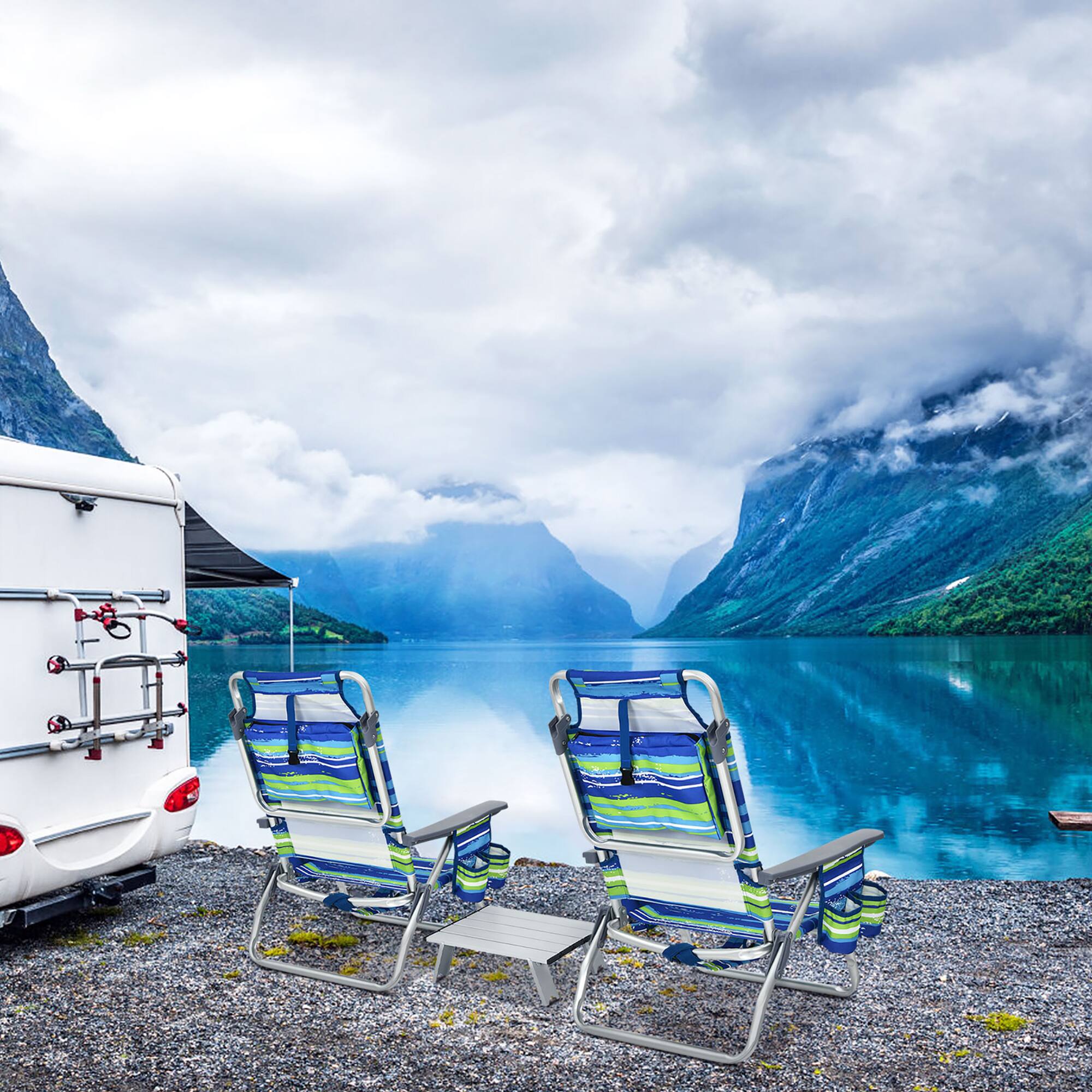 Alt View 10. Costway - Costway 2-Pack Folding Backpack Beach Chair Table Set 5-Position Outdoor Reclining Chair - Multicolor.