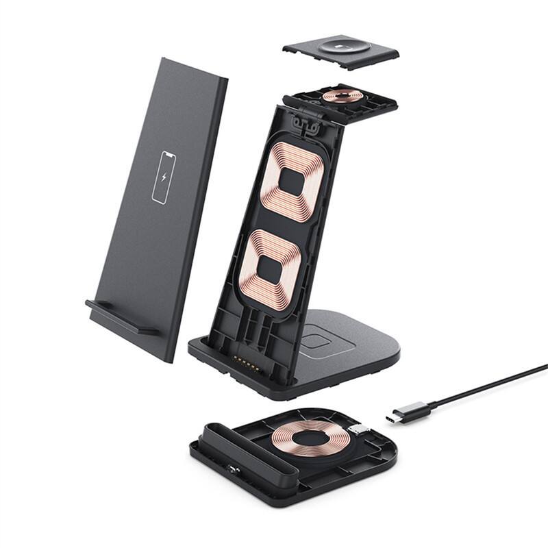 Angle. SKRAN - 15W Phone Stand - Fast Wireless Charger for iWatch, Earphones and Phone - Detachable Wireless Charging Station, Black - Black.