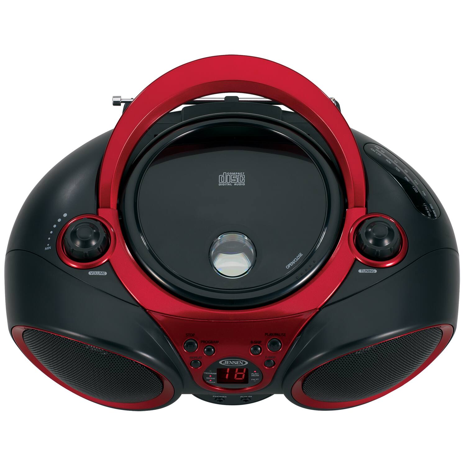 Angle. Jensen - Sport Stereo CD Player with AM/FM - Black/Red.