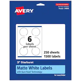 Avery - Matte Starburst Labels, 3", 1,500 Labels - White