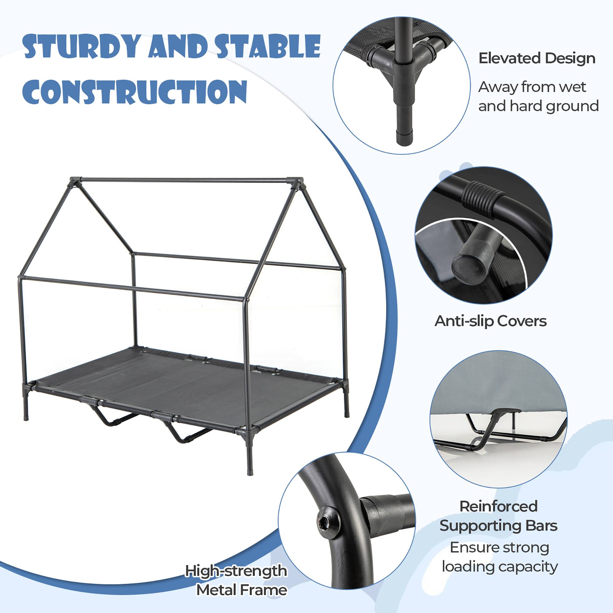 STURDY AND STABLE CONSTRUCTION

- Elevated Design
  - Away from wet and hard ground

- Anti-slip Covers

- High-strength Metal Frame

- Reinforced Supporting Bars
  - Ensure strong loading capacity