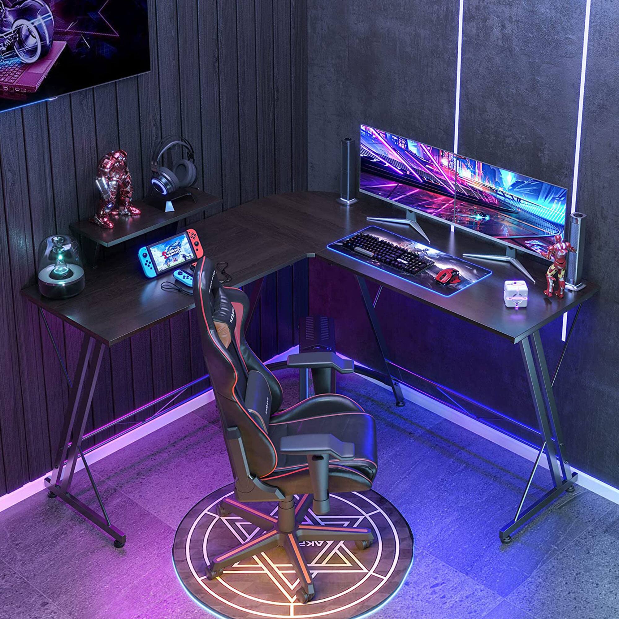 Alt View 5. Somdot - Somdot L Shaped Corner Gaming and Computer Desk with Monitor Stand, Black Walnut - Black Walnut.