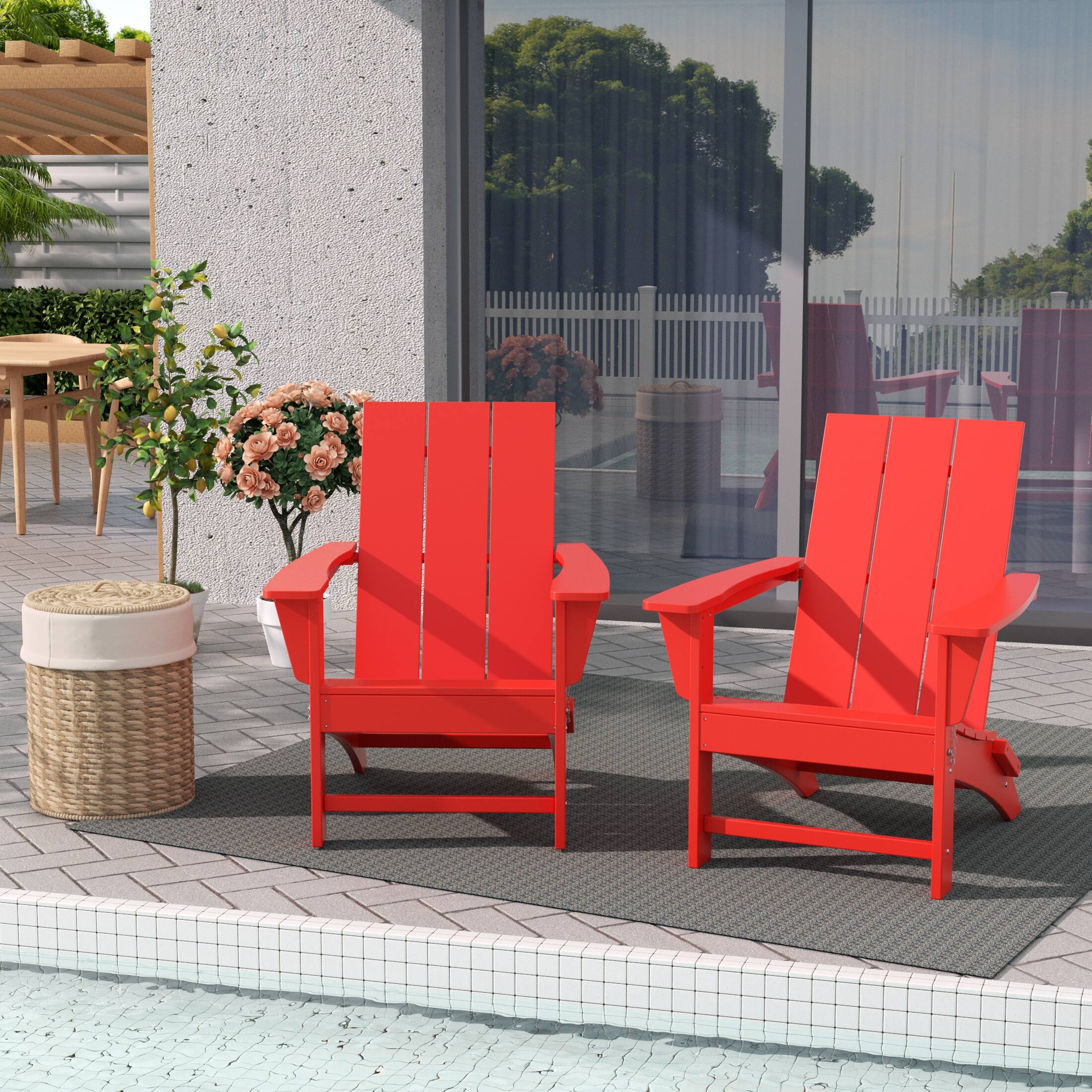 Angle. WestinTrends - WestinTrends Ashore Modern Outdoor Folding Adirondack Chair (Set of 2) - Red.