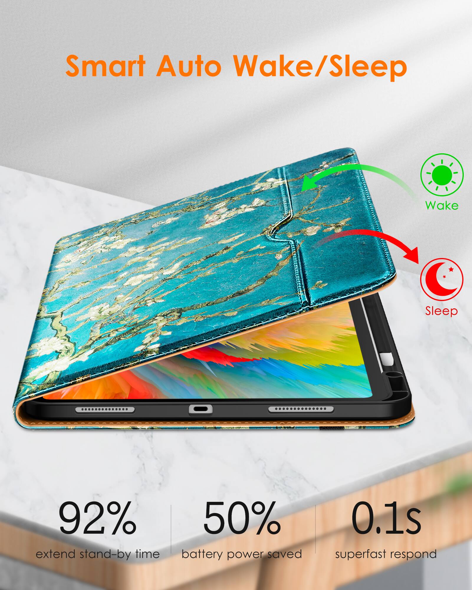Smart Auto Wake/Sleep

- 92% extend stand-by time
- 50% battery power saved
- 0.1s superfast respond

Wake
Sleep