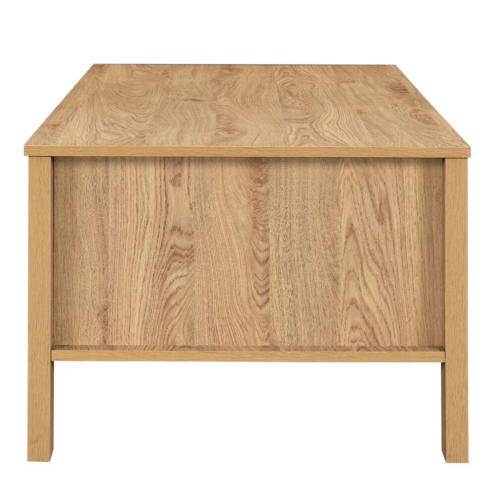 Angle. New Classic Furniture - Thayer Wood Coffee Table with Two Drawers in Natural/Beige - Brown.