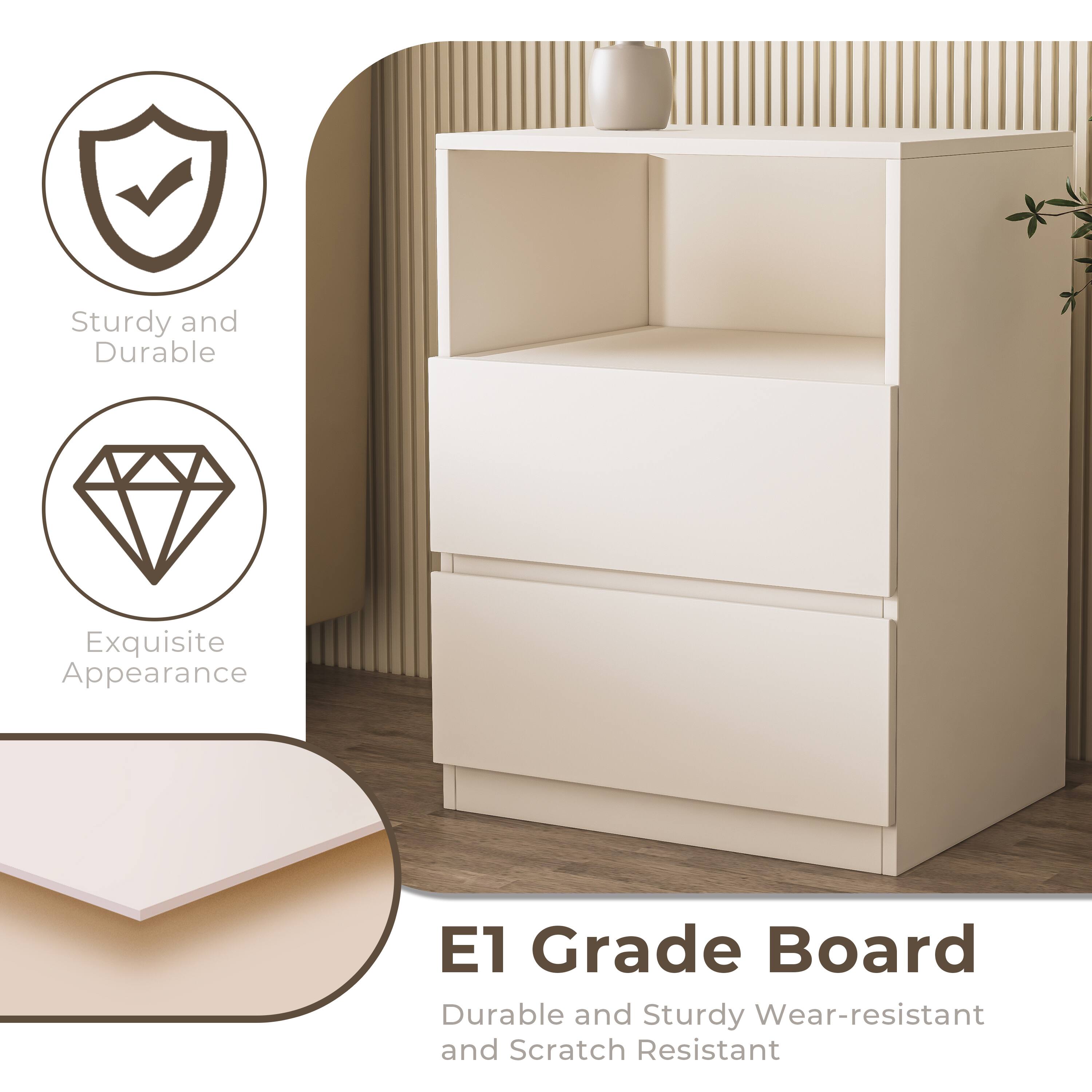 Alt View 7. MSOOB - Wooden Storage Cabinet, Freestanding Floor Cabinet Nightstands with 2 Drawers for Living Room - White.