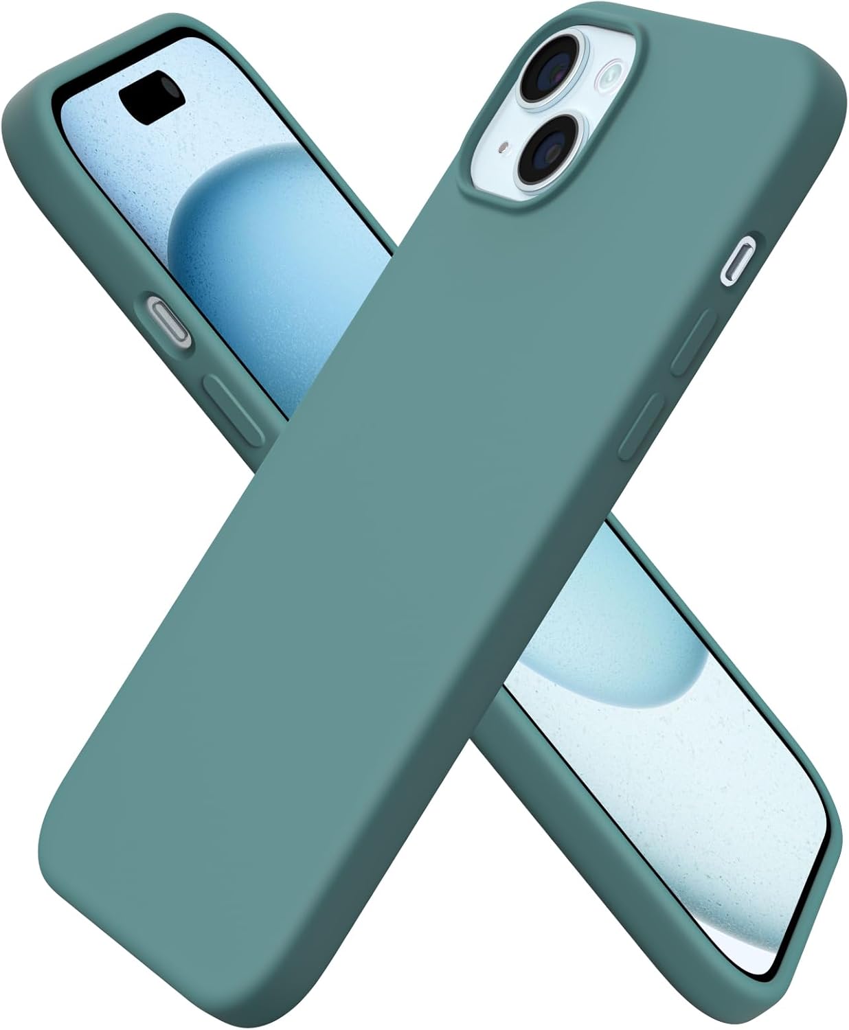 Ornarto - Compatible with iPhone 15 Plus Case 6.7", Slim Liquid Silicone Full Covered Protective Cover - Pine Green