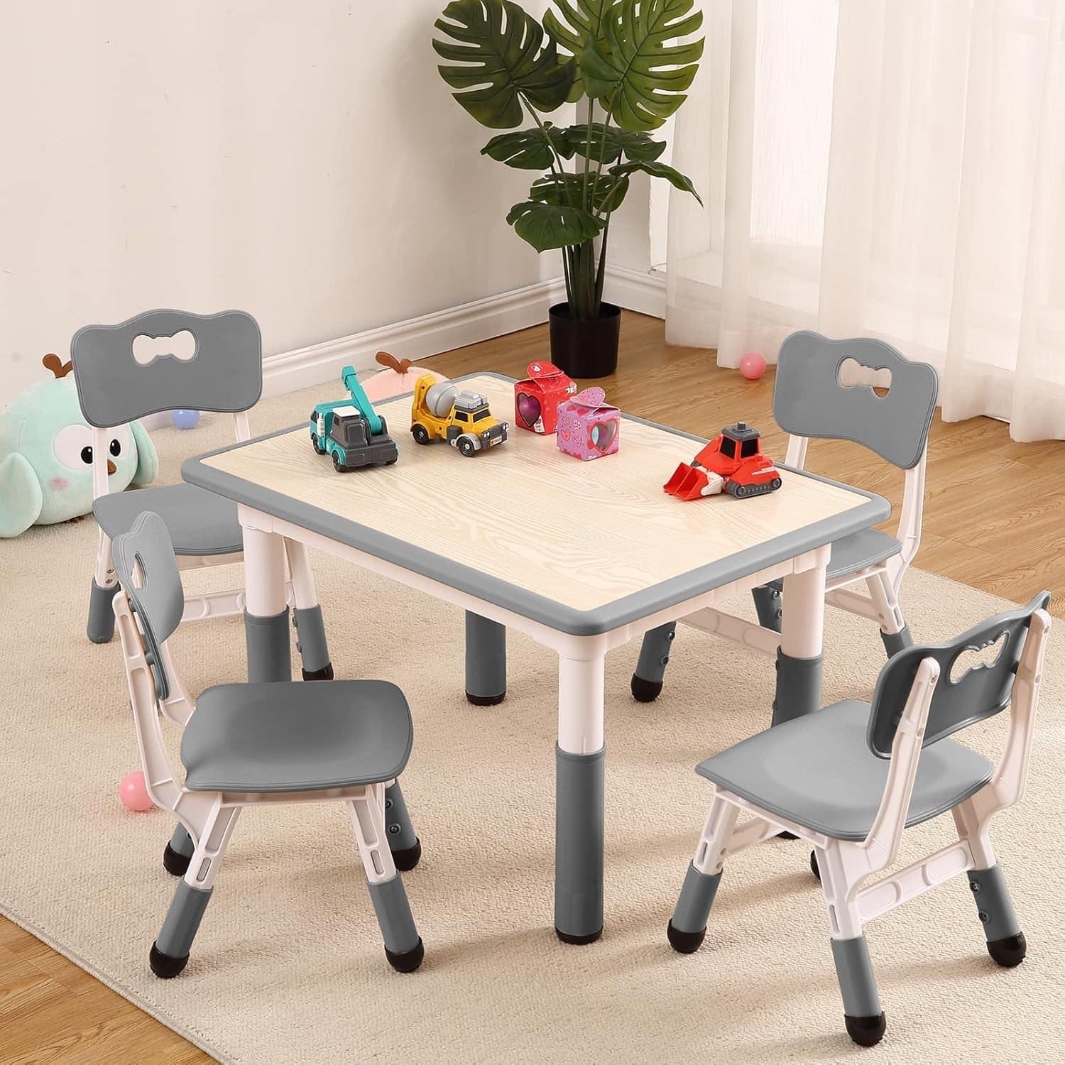 Electrodes Masters - Adjustable Table and 4 Chairs Set - Height Adjustable Graffiti Desktop for Ages 2-10, Classroom - Gray
