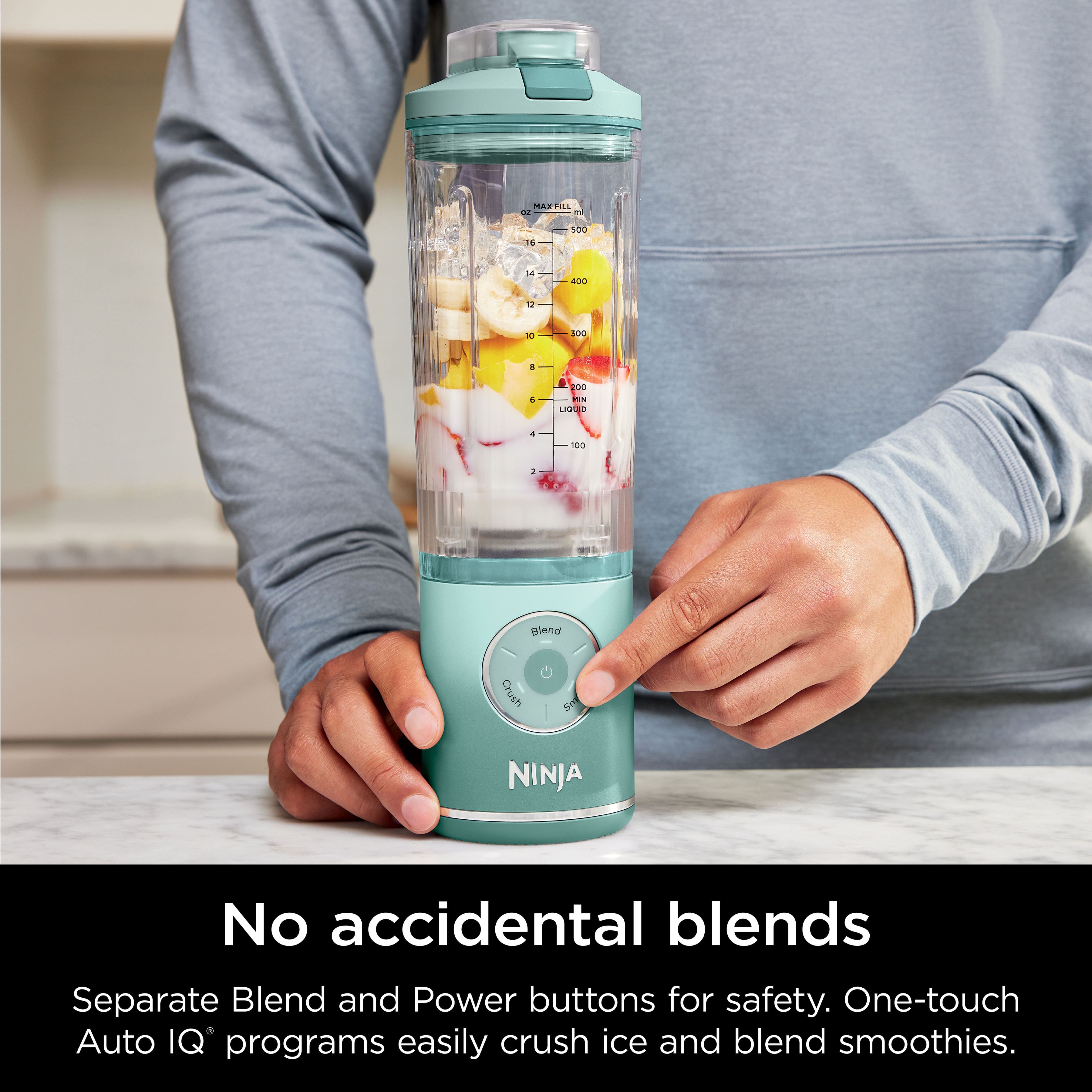 MAX NINJA - No accidental blends. Separate Blend and Power buttons for safety. One-touch Auto IQ programs easily crush ice and blend smoothies.