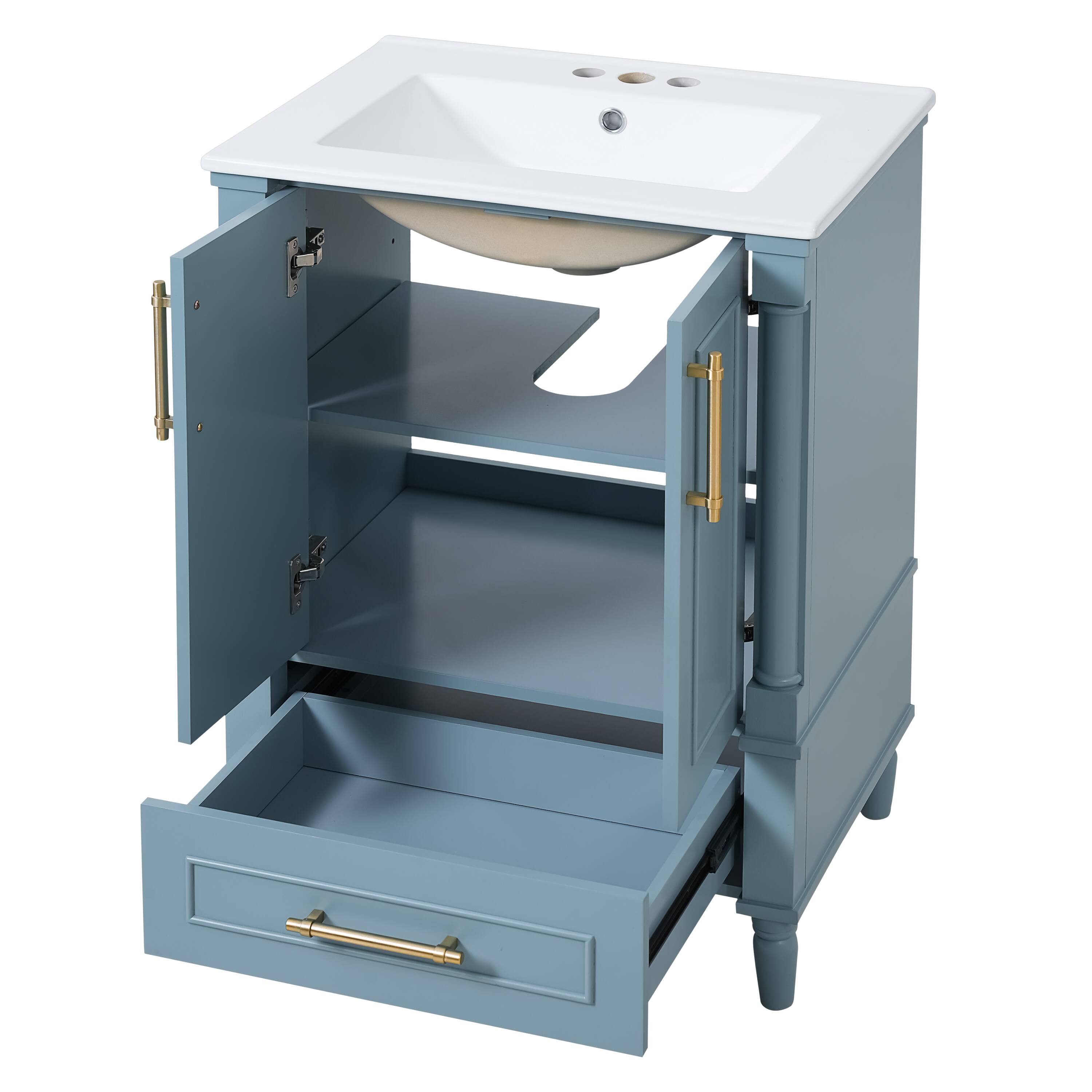 Alt View 1. Whisen - 24" Bathroom Vanity Cabinet with Sink Drawer Adjustable Shelf and Soft-Close Hinges Small Storage - Indigo Blue.