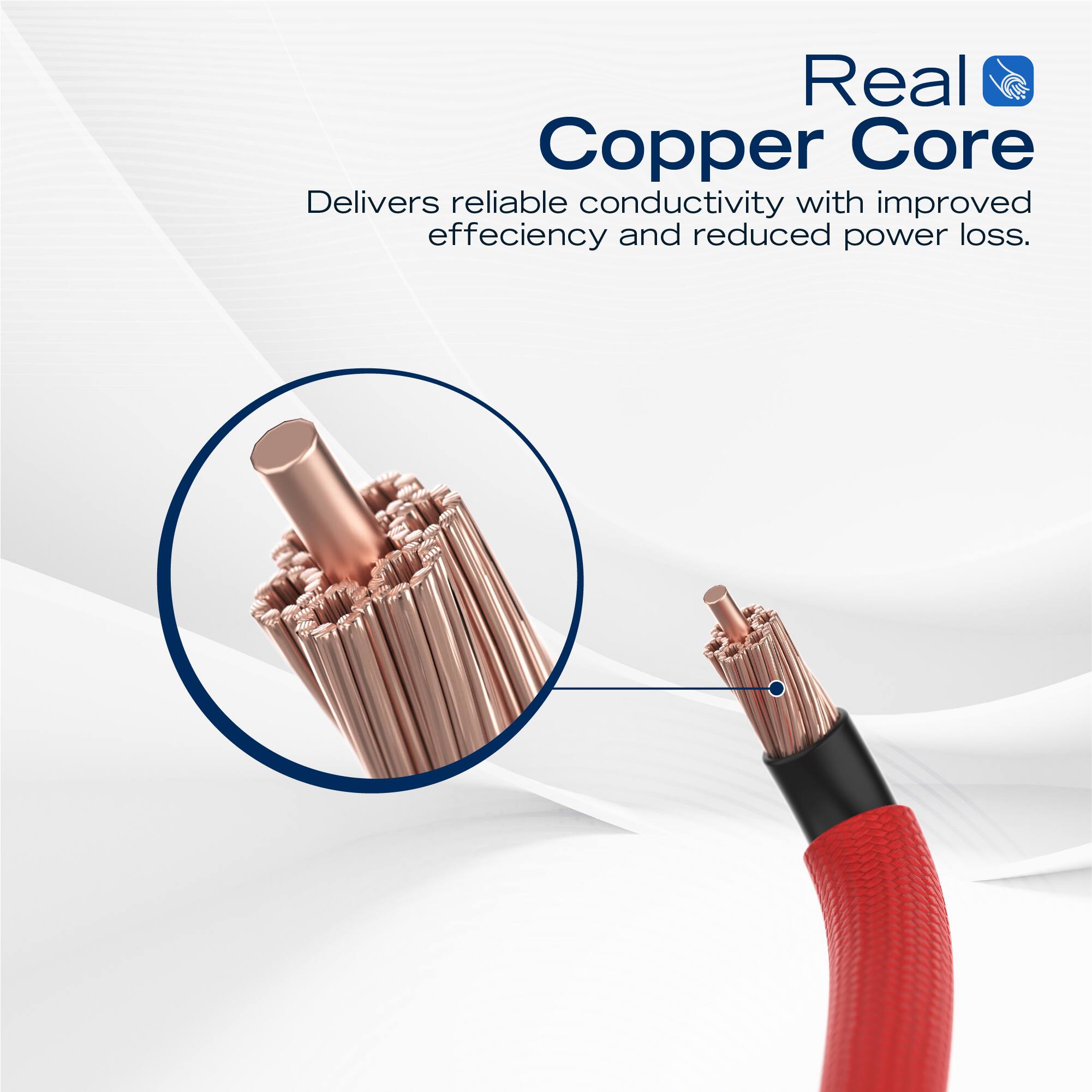 Real Copper Core  
Delivers reliable conductivity with improved efficiency and reduced power loss.