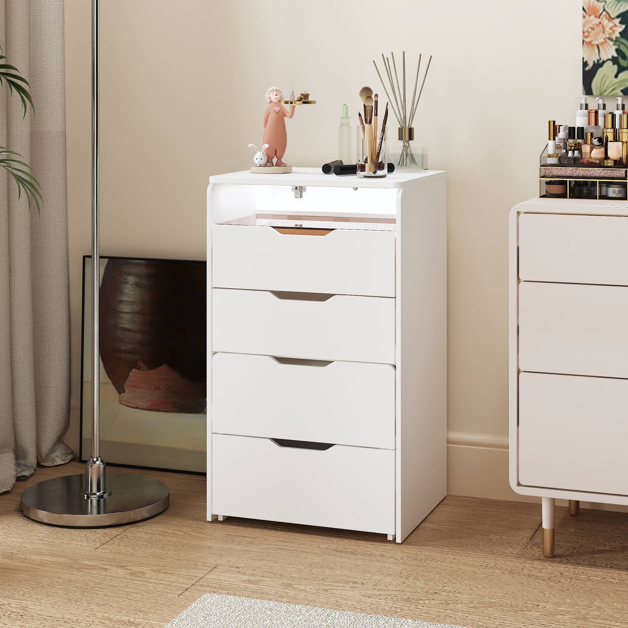 Alt View 2. Famapy - Flip - Up LED Vanity Desk with 3 - Color Lighting & Hidden Storage for Small Spaces - White.