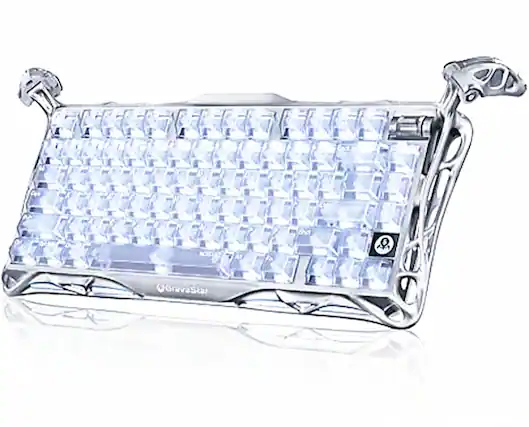 Front. GravaStar - GravaStar Mercury K1 Pro Wireless Mechanical Gaming Keyboard, 75% Layout, RGB Backlit, Hot-Swappable - Ghost Silver - Ghost Silver.