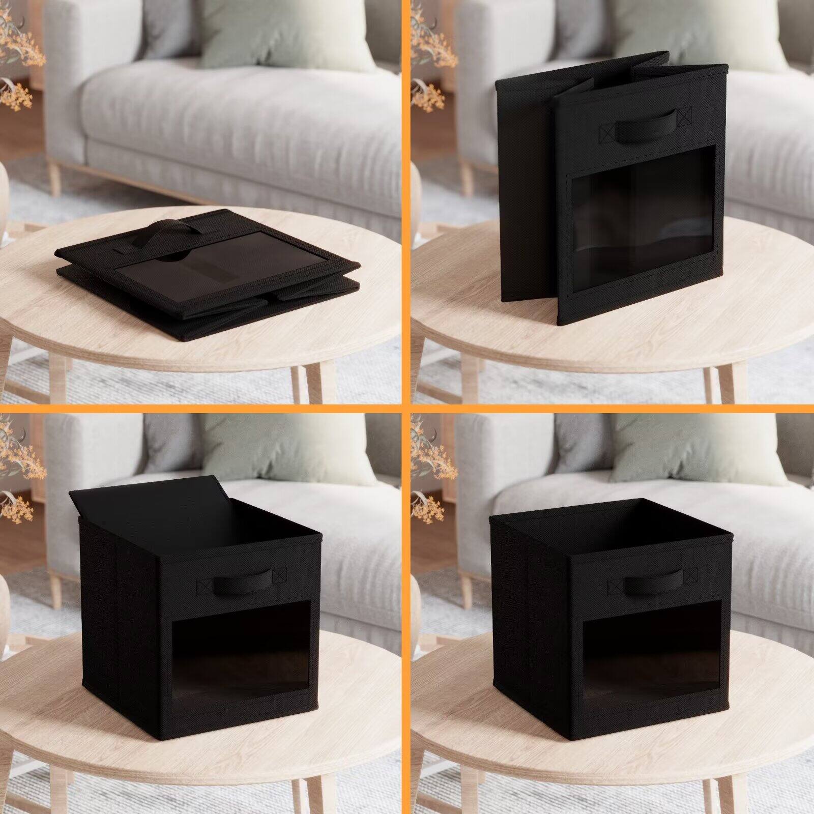 Left. Tooloton - 6-Pack Clear Window Fabric Storage Cubes, 11 Inch Foldable Organizer Bins for Home, Black - Black.