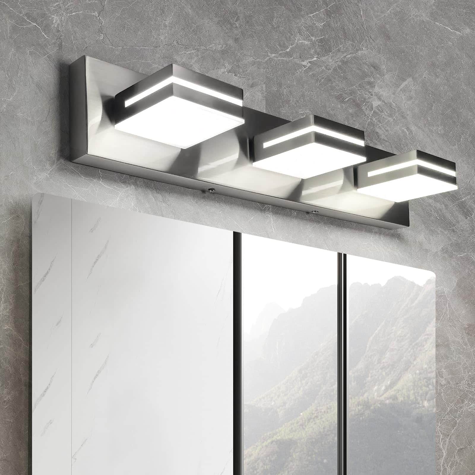 Comfort Essence - Light Bathroom Vanity Brushed Nickel Modern w Led Dimmable Over Mirror Adjustable Lamp Head Cold k Etl List - Brushed Nickel - Dimmable 3-Light, 22 Inch